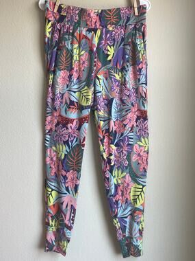 Cabi Snappy Pocket Jogger Pants Tropical Floral Print High Rise Soft Knit Small